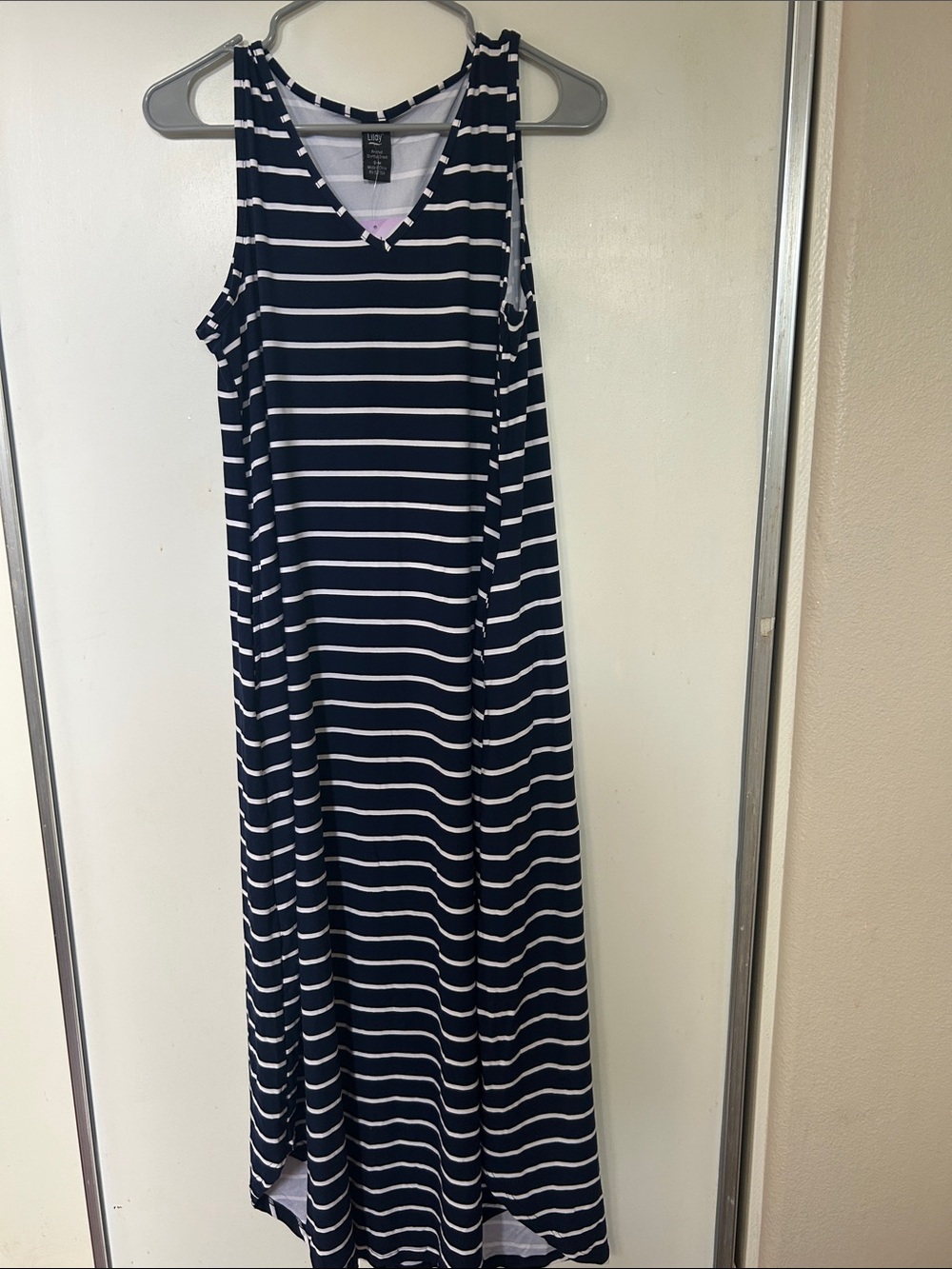 Lildy Navy & White Striped Sleeveless V-Neck Maxi Dress